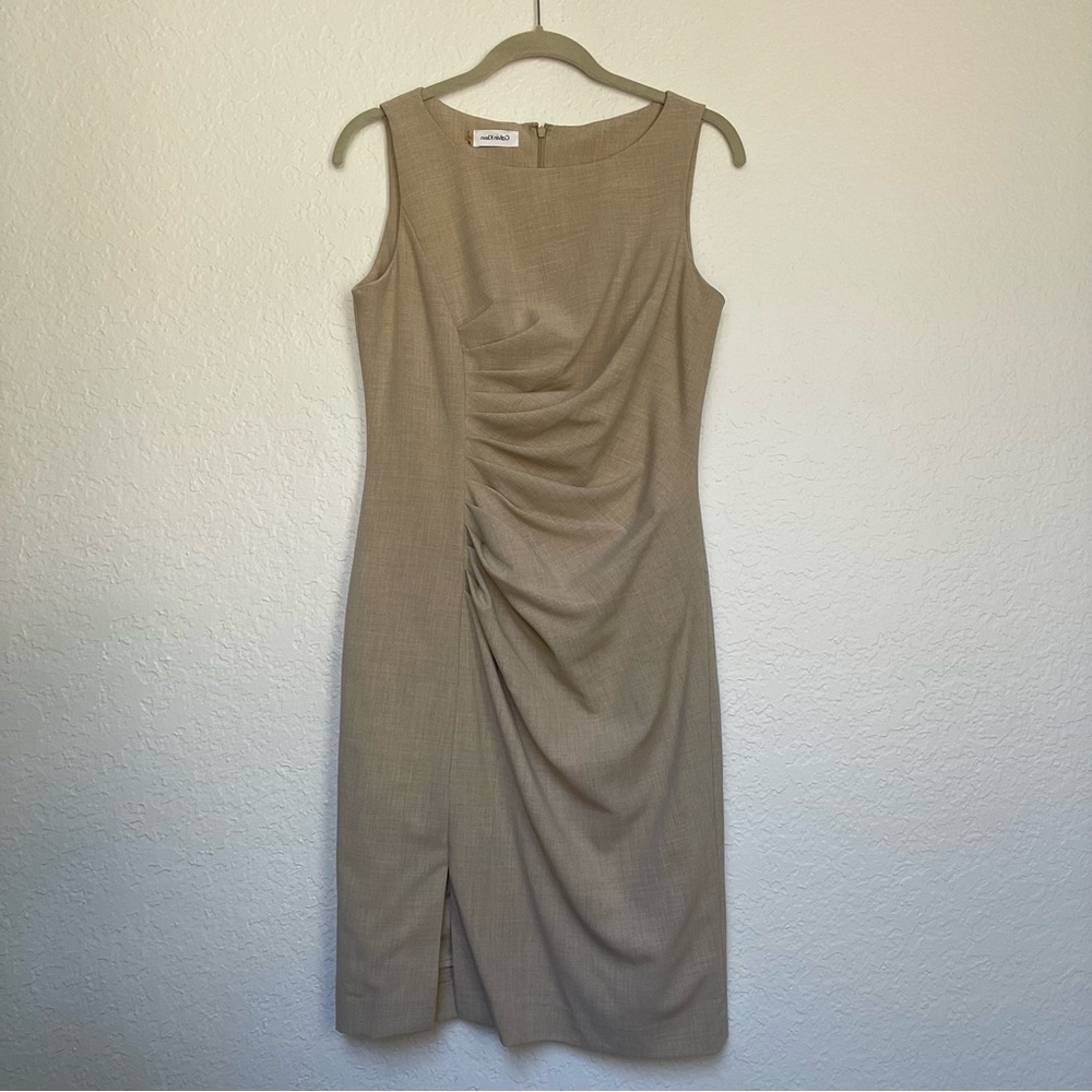 Calvin Klein Tan Sleeveless Midi Dress